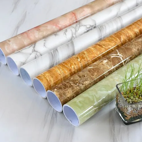 Wood grain vs marble PVC film comparison